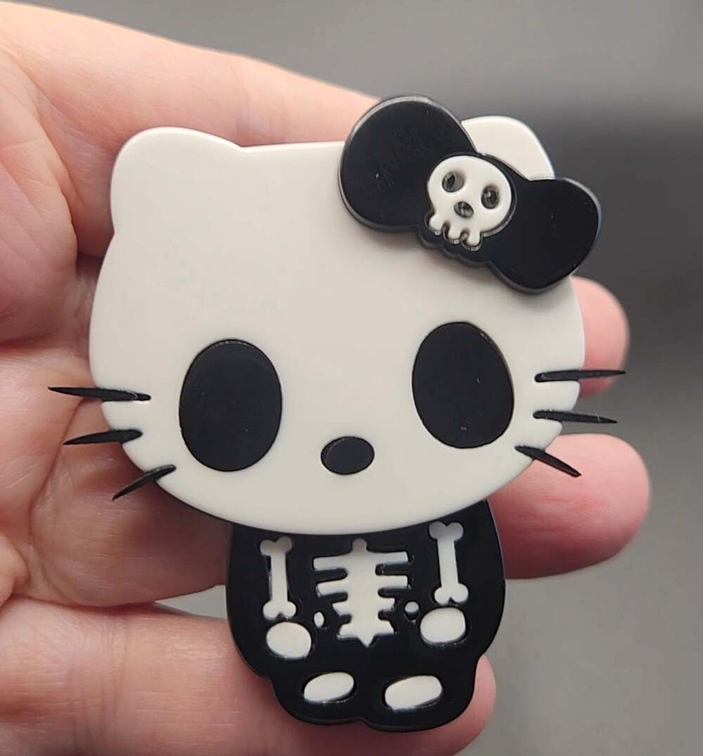 Hello Kitty Halloween Skeleton Acrylic Brooch Goth